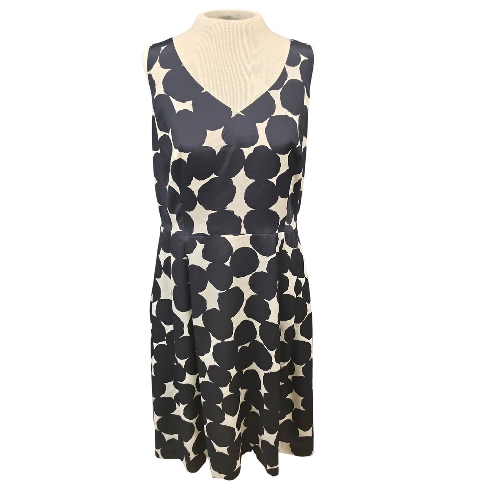 Anne Klein Fit & Flare Dress Women 10 Black Cream Good Polka Dot Sleeveless
